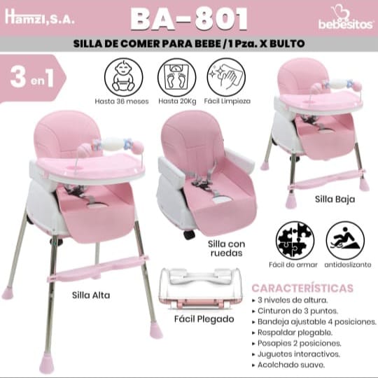 Silla de Comer para Bebe 3 en 1 