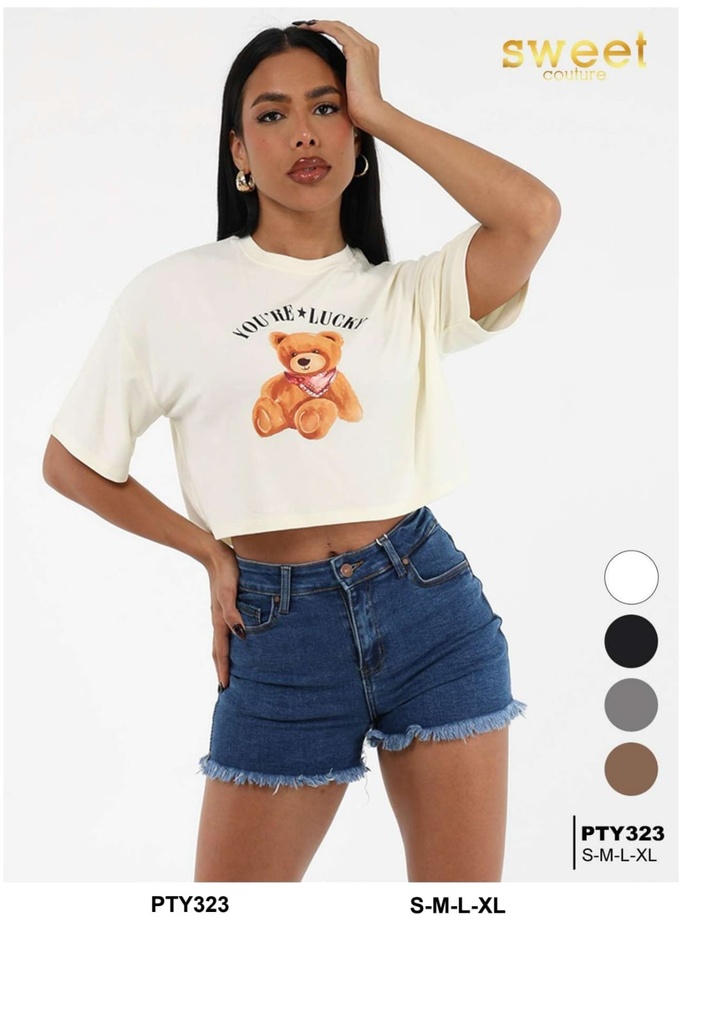 Camiseta Crop Lucky Bear