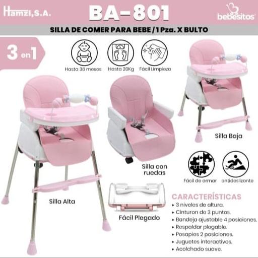 [BA-801] Silla de Comer para Bebe 3 en 1 