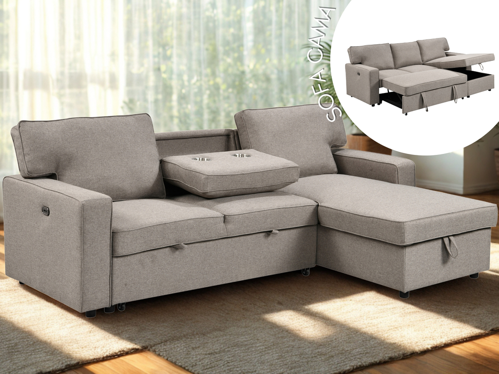 Sofa Cama Multifuncional con Chaise Longue y Almacenaje