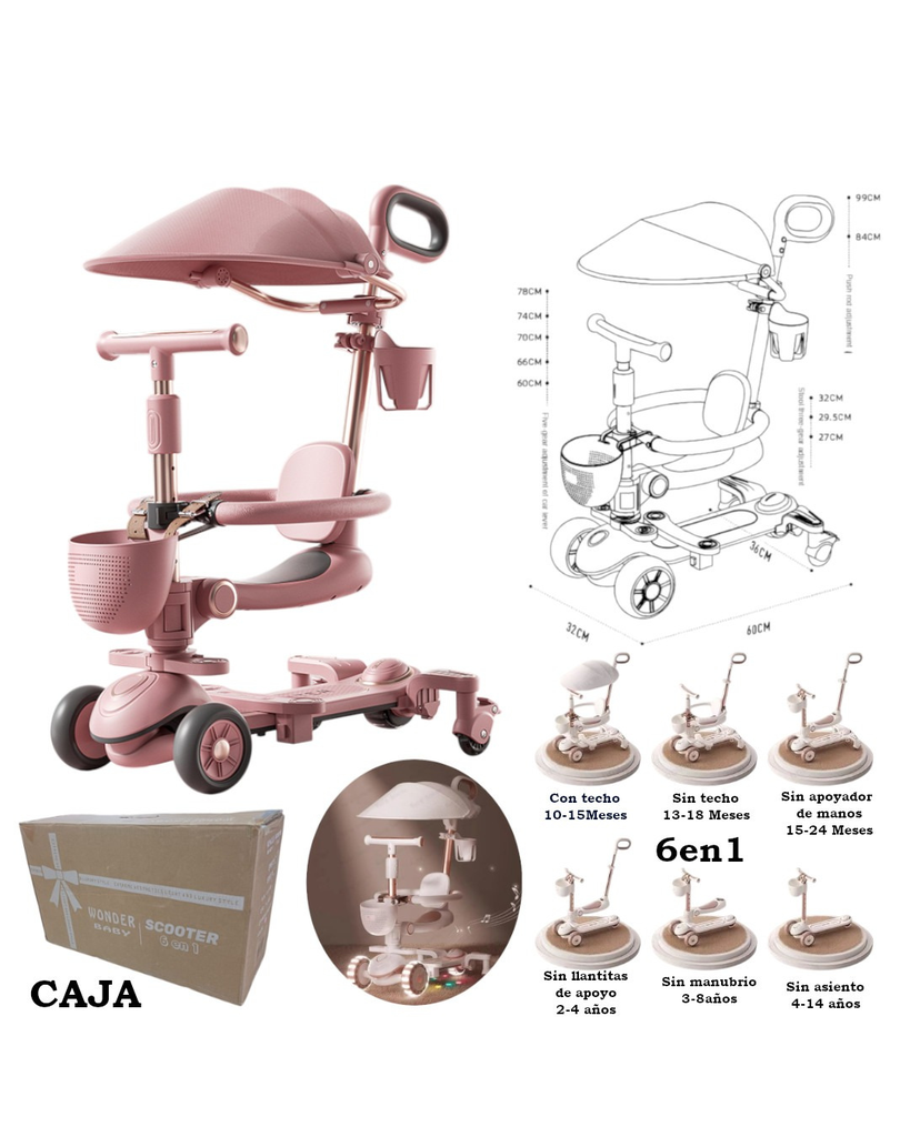 Triciclo Evolutivo 6 en 1 con Techo y Canastilla
