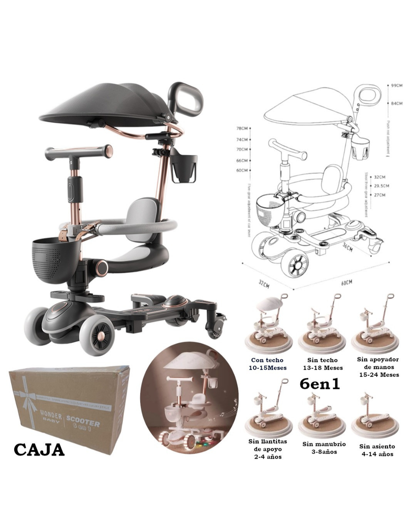 Triciclo Evolutivo 6 en 1 con Techo y Canastilla