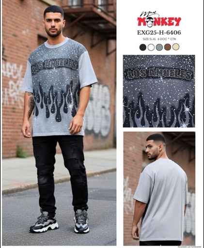 [EXG25-H-6406] Pullover de Hombre Oversize LA con brillo
